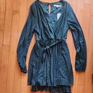 Allison & Kelly Green Plunge Bishop Long Sleeve Dress - Size Women's Large